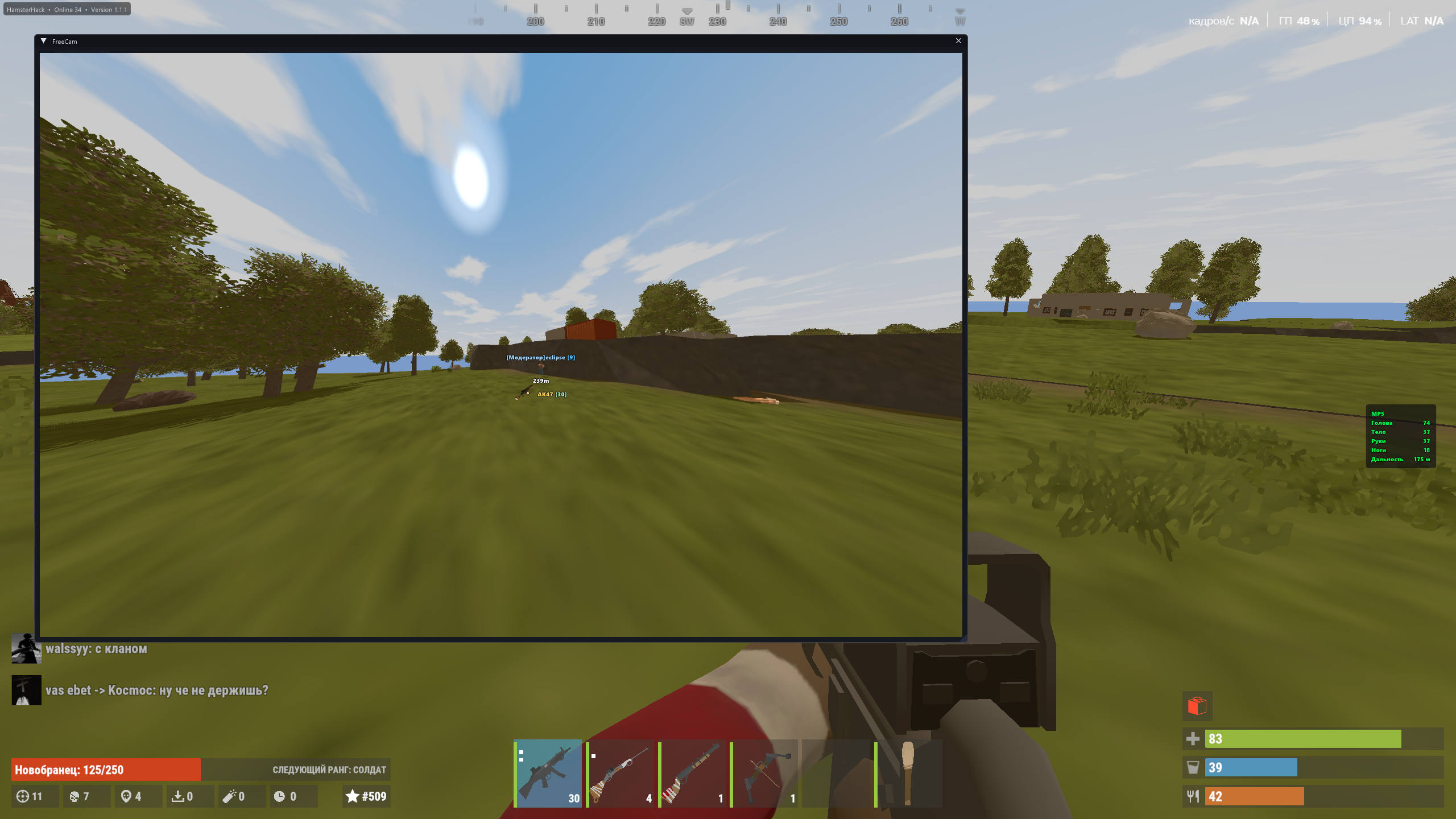 Скриншот визуалов HamsterHack в игре RustX